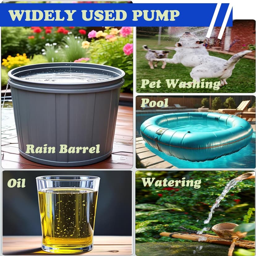 Drill Water Transfer Pump 750GPH, Mini Hand Drill Pump Self Priming for Aquariums Rain barrels Fish tanks, Easy to Use for Water, Oil Fluid Transferring Include Hoses and Adapter