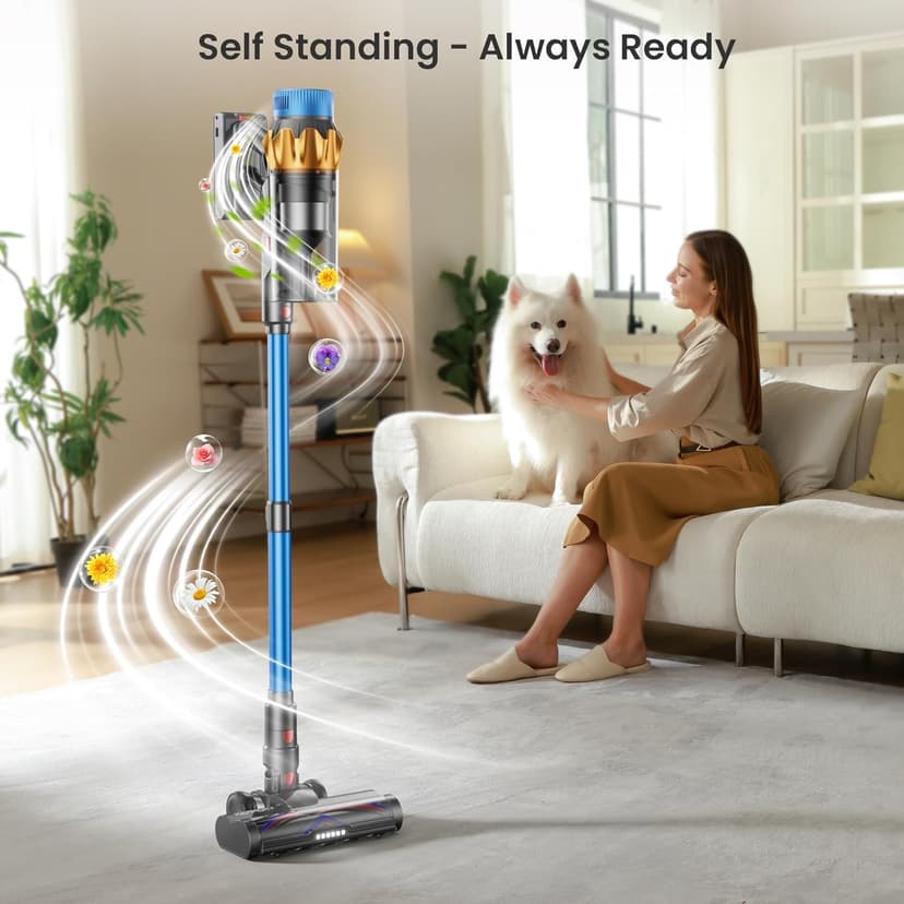 Cordless Vacuum Cleaner, 550W 45KPA 70mins Vacuum Cleaners for Home, Self-standing Stick Vacuum with Aromatherapy, Anti-Tangle Brush, Wall Mount Charging Vacuum for Hardwood Floor/Carpet/Pet Hair