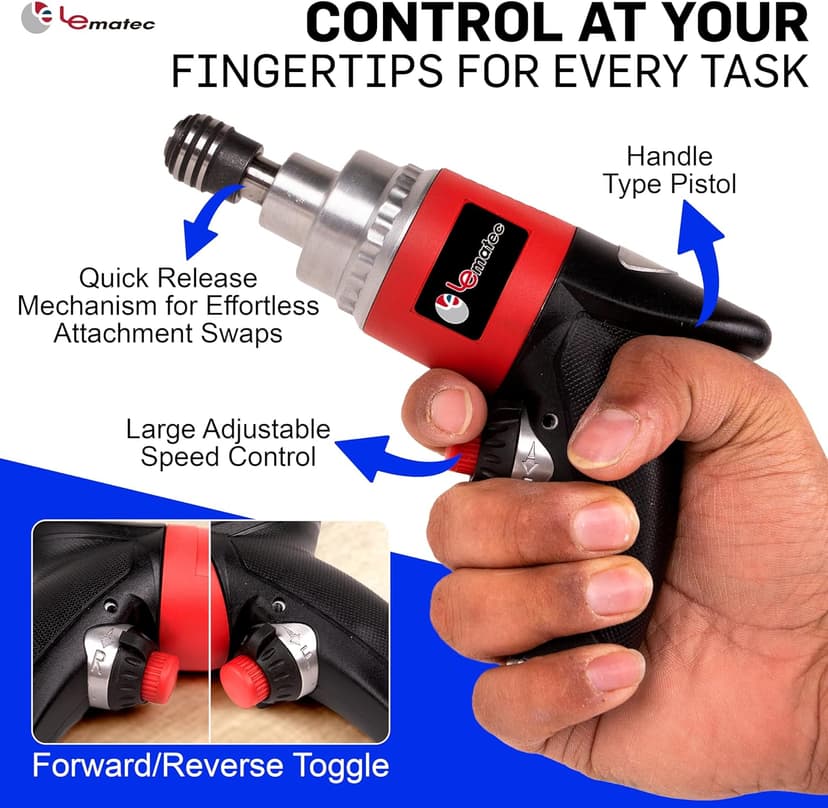 LE LEMATEC Professional Air Impact Driver - 13000 RPM Pneumatic Wrench with Twin Hammer, 40 ft-lb Torque, 1/4" NPT Compact Gun for Automotive, Furniture & Woodworking (LE-ID413)