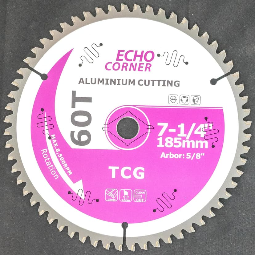 7-1/4 Inch Aluminum Cutting Circular Saw Blade, Fast Dry Cool Clean Cut Off Non-Ferrous Metal Plate/Sheet/Tube, Polycarbonate, Plastics, MDF, TCG 60-Tooth, 5/8-inch Arbor