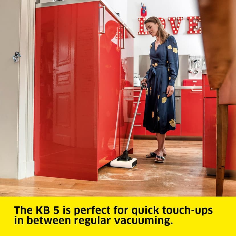 Kärcher KB 5 Electric Floor Sweeper Broom, for Carpets, Hardwood Floors and Tiles, Lightweight and Cordless, Ideal for Fur, Hair, Dirt & Dust