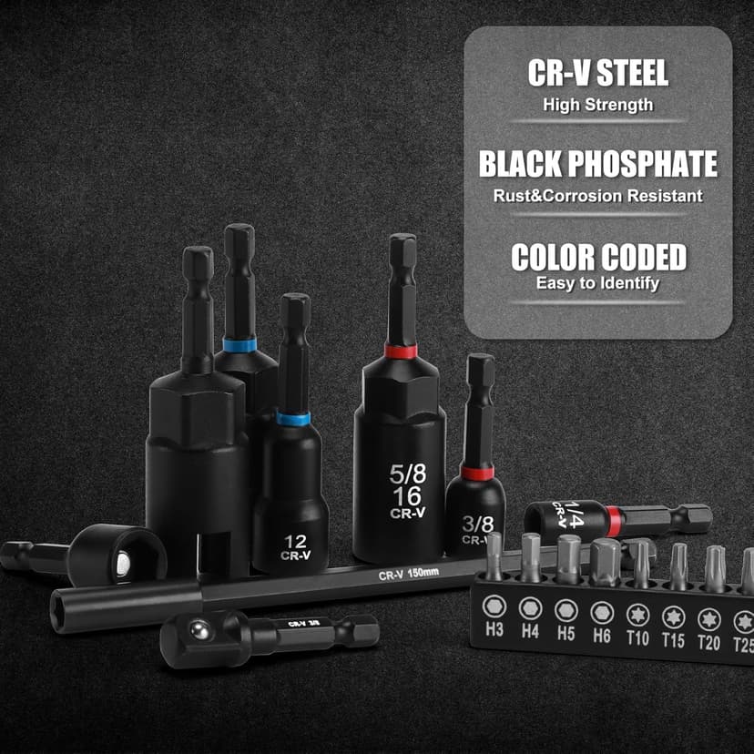 Mayouko 55PCS Magnetic Nut Driver Set, Impact Driver Bit Set, Deep Nut Driver Set,Impact Socket Adapters, Wing Nut Driver, Bit Extension, 6" Bit Holder, Screwdriver Bits