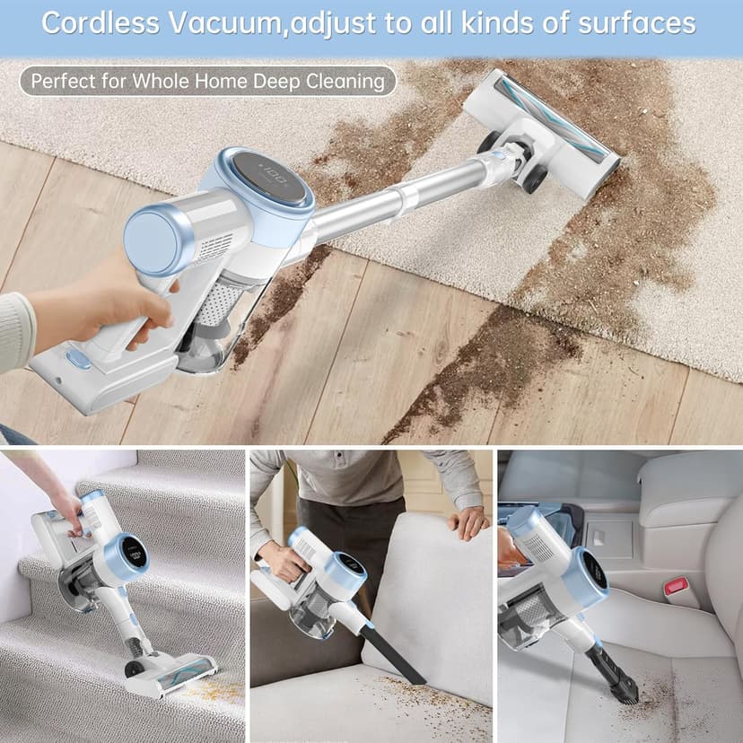Cordless Vacuum Cleaner, 35Kpa Cordless Vacuums for Home, 500W Stick Vacuum Cleaners with Long Runtime, Lightweight, Powerful, Large Dust Cup Vacuum Cleaner for Pet Hair Hard Floor