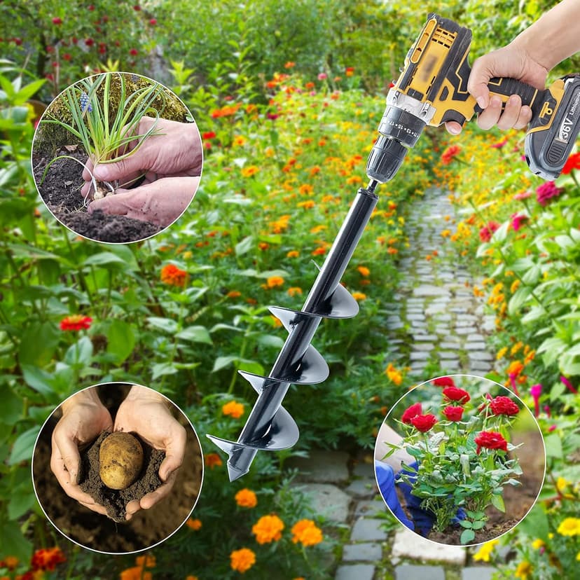 VASGOR Set of 4 (1.6x9, 2.4x12, 3.2x16, 4x16) Auger Drill Bit for Planting - Easy Planter Garden Auger - Bulb & Bedding Plant Augers - Posthole Digger for 3/8” Hex Drive Drill
