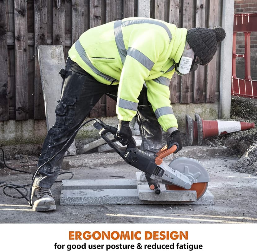 Evolution R255DCT - 10 In Concrete Saw (Aka Circular, Angle Grinder, Chop Saw, Cut Off, Demo, Disc Cutter, Power Cutter) - 15A Motor, No Gas - 4-1/16 In Cut - Incl Premium Diamond Blade