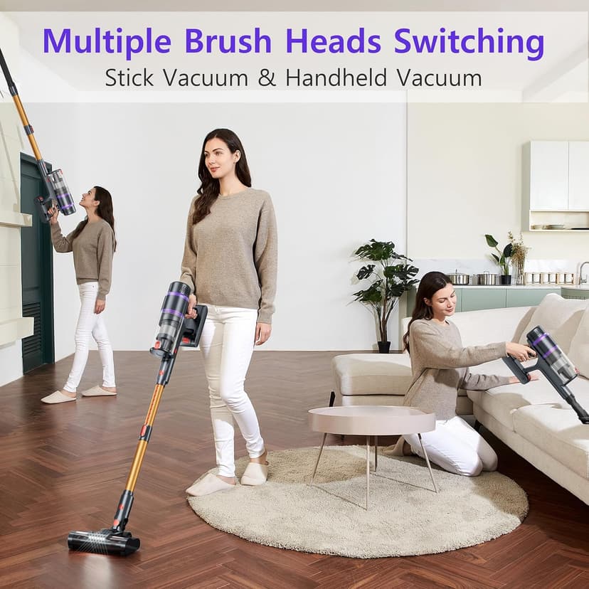 Cordless Vacuum Cleaner, 550W/50Kpa/70Mins Vacuum Cleaners for Home with Smart Auto Mode/LED Touch Display, Self-Standing Cordless Stick Vacuum Rechargeable, Vacuum Cleaner for Pet Hair/Carpet/Floors