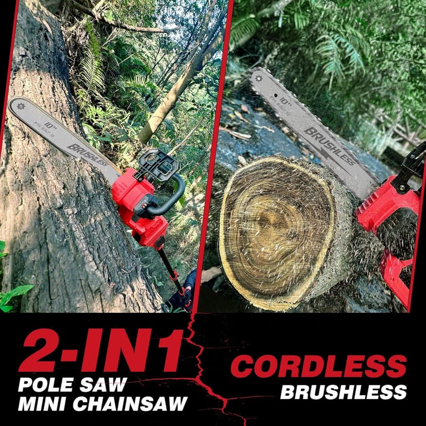 2-IN-1 Cordless 10-Inch Pole Saw And Chainsaw Compatible with Milwaukee M18 18V Battery, Total Reach of Max 15ft, Auto Oiling, Electric Pole Saw for Tree Trimming Pruning (Battery NOT Included)
