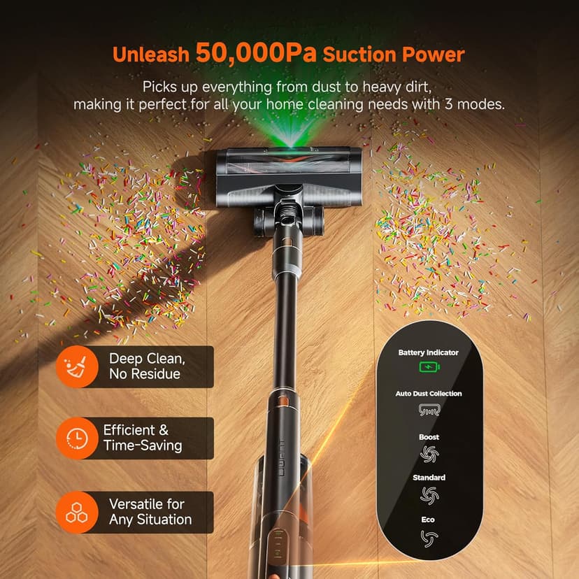 uwant V500 Cordless Vacuum Cleaner with Auto Empty&Auto Dust Scrap System, 7-Layer HEPA Filtration, Anti-Tangle Brush, Stick Vacuum for Pet Hair, Hard Floors, Carpet