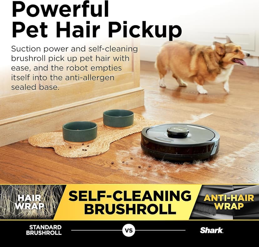 Shark Matrix Plus 2in1 Robot Vacuum & Mop with Sonic Mopping, Matrix Clean, Home Mapping, HEPA Bagless Self Empty Base, CleanEdge, for Pet Hair, Wifi, Black/Silver (RV2610WA)