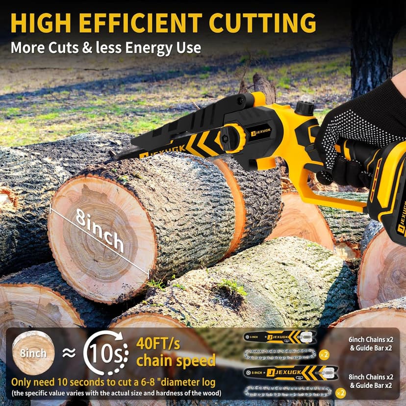 Brushless Mini Chainsaw, 8" & 6" Hand Held Cordless Chain Saw with 2 x 4.0Ah Battery, Portable Small Electric saw Cordless with 4 Chain Guide, Mini Motosierra for Tree Pruning Wood Cutting