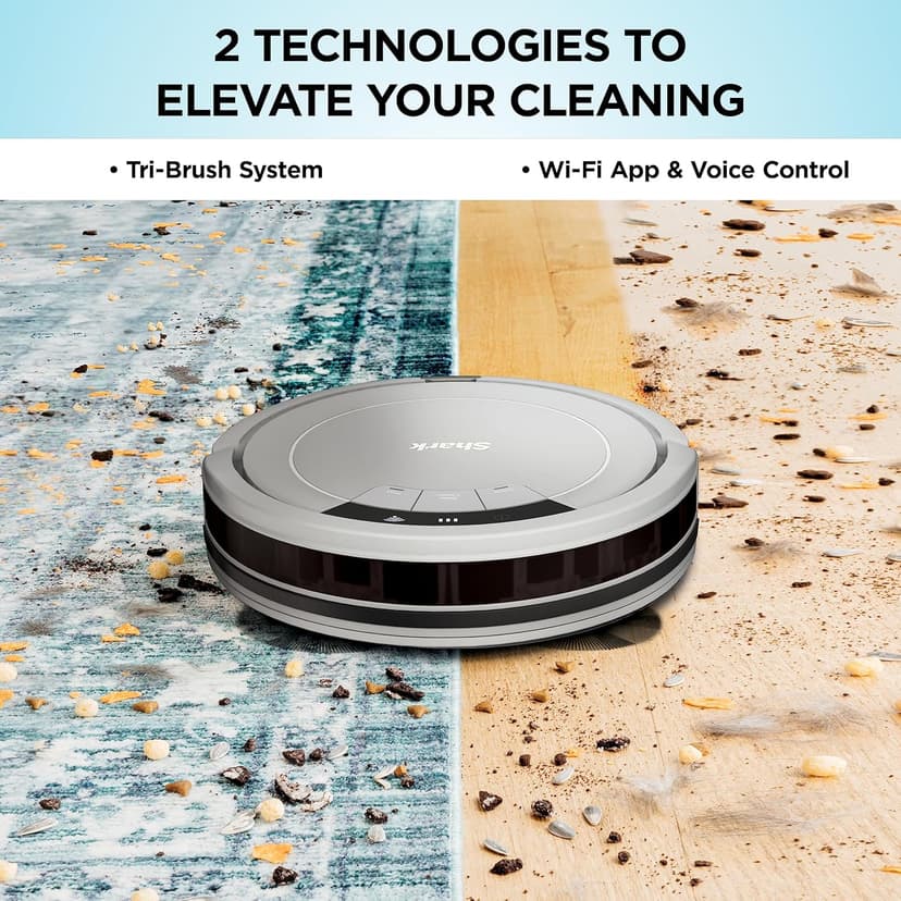 Shark AV752 ION Robot Vacuum, Tri-Brush System, Wifi Connected, 120 Min Runtime, Works with Alexa, Multi Surface Cleaning, White