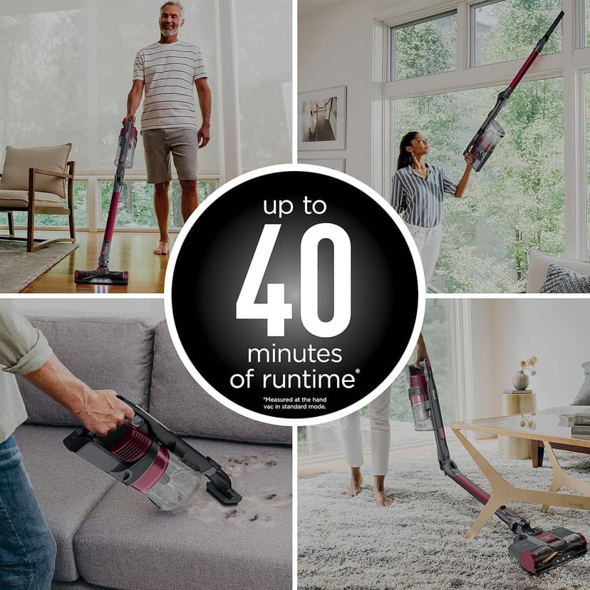 Shark IZ163H Pet Plus Cordless Stick Vacuum with Self-Cleaning Brushroll and HEPA Filter, Lightweight Deep Cleaning Vacuum for Carpet and Hard Floors, Folds for Easy Storage, 40-min Runtime, Raspberry