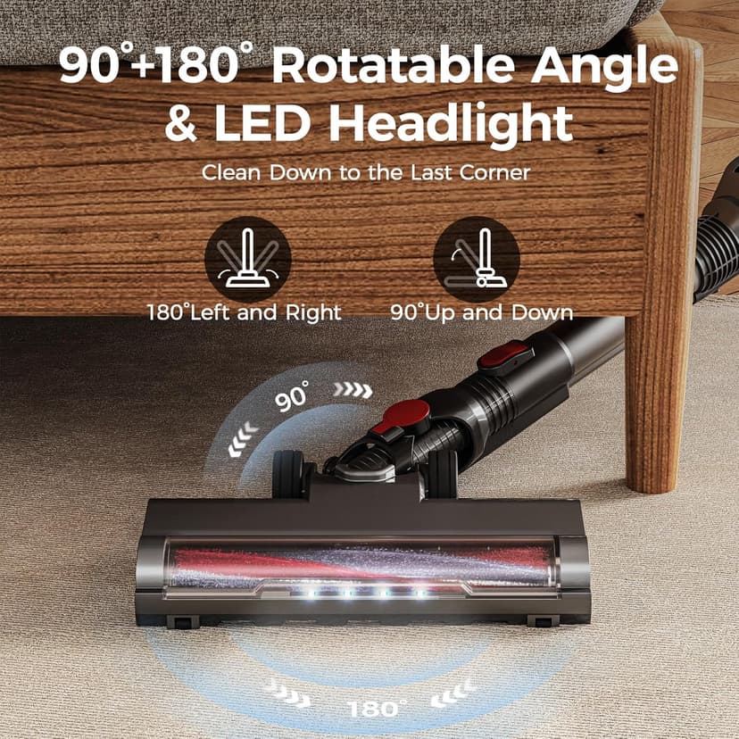 Cordless Vacuum Cleaner with Bendable Wand, Lightweight Stick Vacuum Cleaners for Home, Hard Floor & Carpet, Pet Hair,Under Furniture, 6-in-1 Handheld Vacuum, Self-Standing, Wall Mount Storage