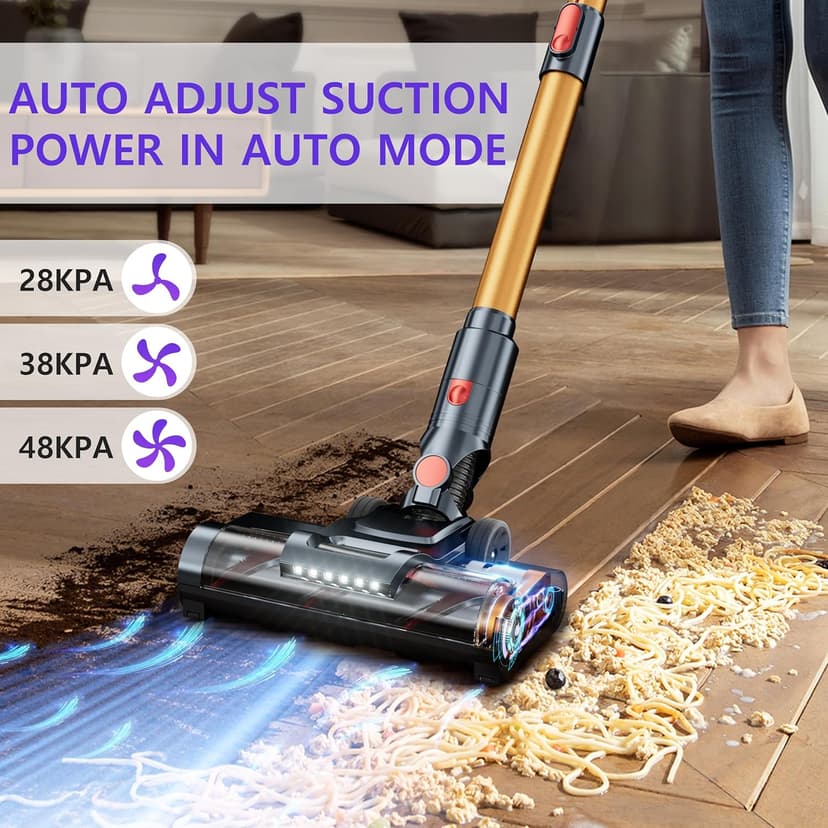 Cordless Vacuum Cleaner, 550W/50Kpa/70Mins Vacuum Cleaners for Home with Smart Auto Mode/LED Touch Display, Self-Standing Cordless Stick Vacuum Rechargeable, Vacuum Cleaner for Pet Hair/Carpet/Floors