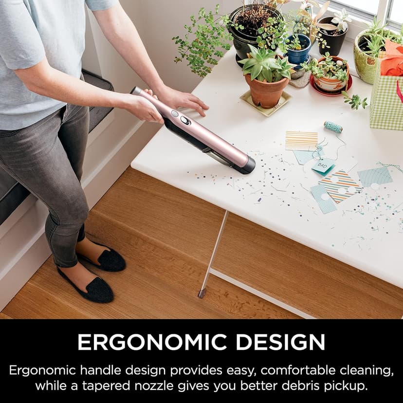 Shark WANDVAC Cordless Hand Vac, Lightweight, Portable at 1.4 lbs., Powerful Suction, Charging Dock, One-Touch Empty for Car & Home, Multi-Surface Pet Tool & Duster Crevice Tool, Rose Gold, WV201RGBRN