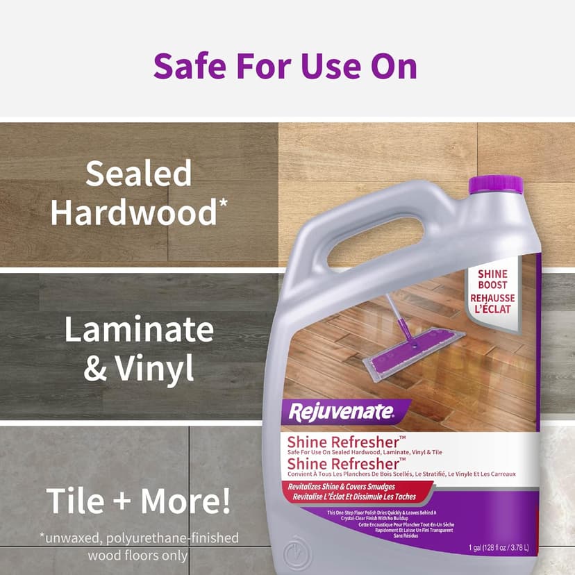 Rejuvenate Shine Refresher Hardwood Polish Restorer Removes Scratches from Wood Floors Restores Shine and Protects Laminate Linoleum Tile Vinyl and more