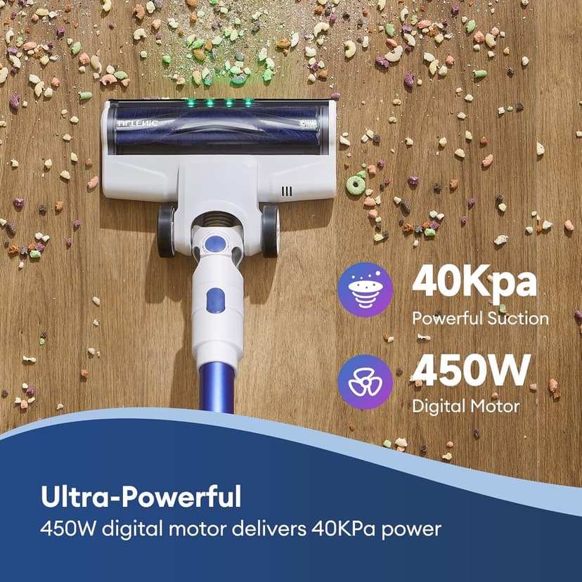 Ultenic Cordless Vacuum Cleaner, 45KPa 500W Stick Vacuum Rechargable, Max 40mins Runtime, Self Standing Design with 1L Dust Cup, Stick Vacuum for Home, Pet Hair, Hardwood Floors (Purple)