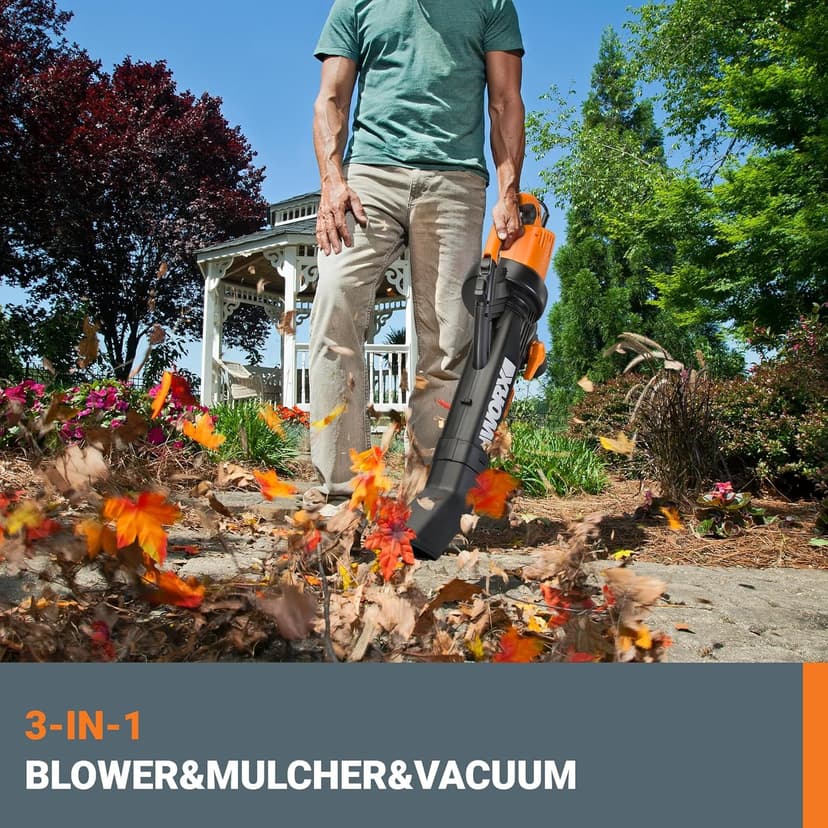 WORX WG509 12 Amp Trivac, 3 in 1 Electric Leaf Blower, Leaf Vacuum & Leaf Mulcher for Lawn Care