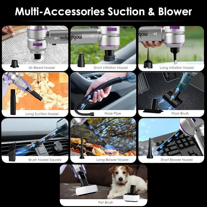 【2025 Upgraded】 Handheld Vacuum Cordless, Car & Home Cleaner with Brushless Motor, Strong & Compressed Air Dusters with LED Light, Type C Port, Wireless Mini Portable Hand Blower
