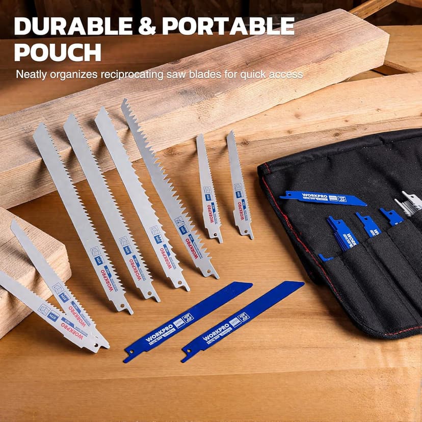 WORKPRO 32-Piece Reciprocating Saw Blade Set - Metal/Woodcutting Saw Blades, Pruner Saw Blades with Organizer Pouch
