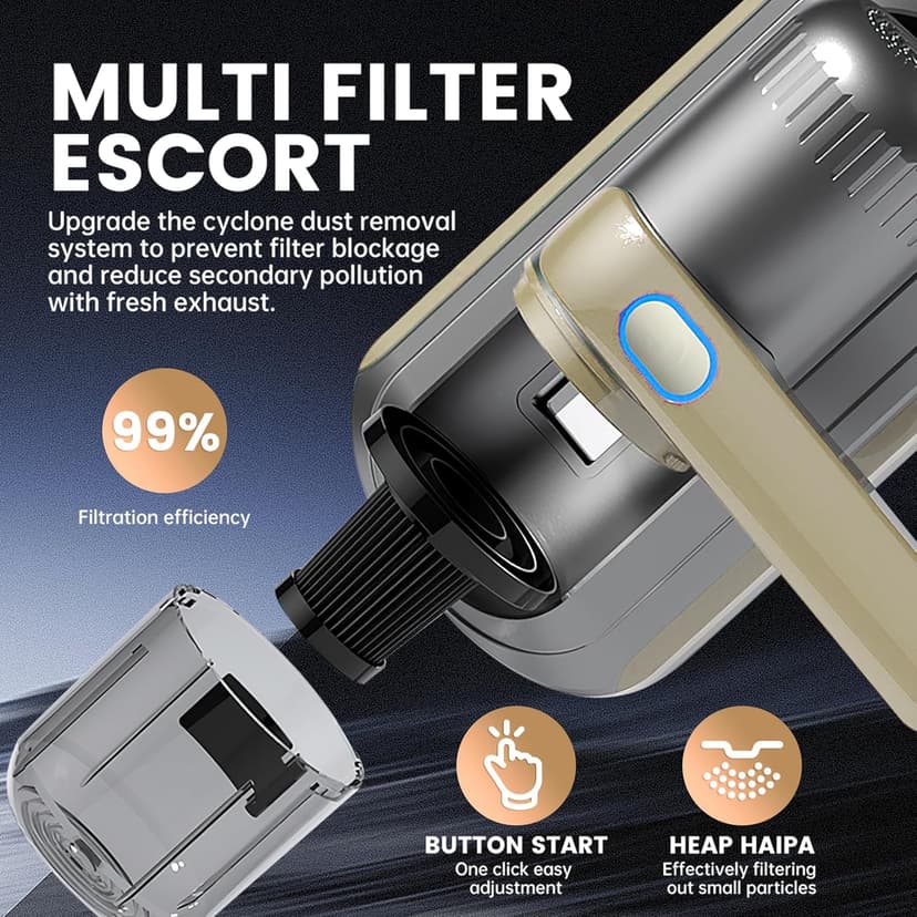 Mattress Vacuum Cleaner, Wireless Handheld Bed Vacuum Cleaner with UV-C Light, HEPA Filter and Ultrasonic Vibration, 12KPa, Suitable for Beds, Sofas, Car Seats, Carpets (Golden)
