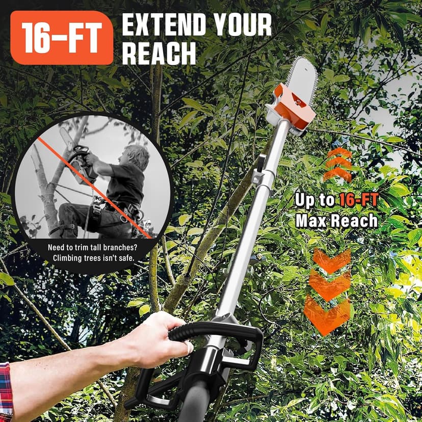48CC Gas Powered Pole Saw 2-Cycle Engine,16FT Adjustable Extension Pole Chainsaw for Tree Trimming & Pruning,Lightweight Design,Professional Landscaping Tool (Gas Pole Saw)