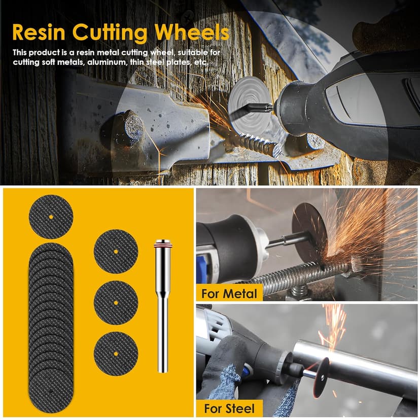44pcs Cutting Wheel Set Compatible with Plastic for Rotary Tool, HSS Circular Saw Blades 6pcs, Resin Cutting Discs 20pcs, 545 Diamond Cutting Wheels 10psc with 2 Screwdrivers