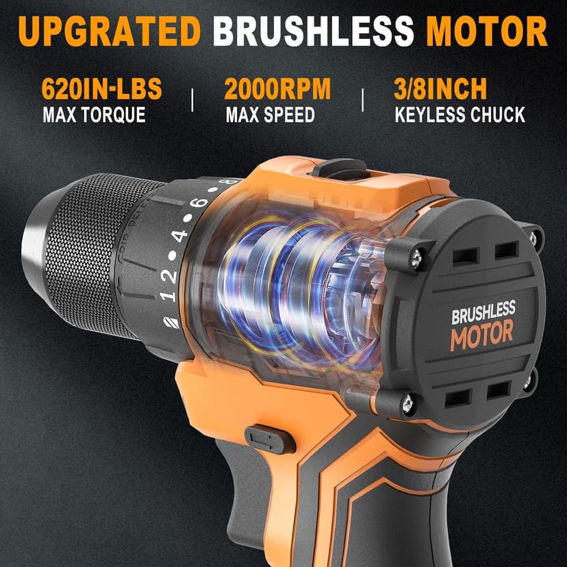 Cordless Impact Driver and Drill Combo Kit (Tool Only) Compatible with Dewalt 20V Max Battery, Up to 2300 In-lbs Brushless1/4" Impact Driver and 620 In-lbs 3/8" Power Drill with Tool Bag, LED Light