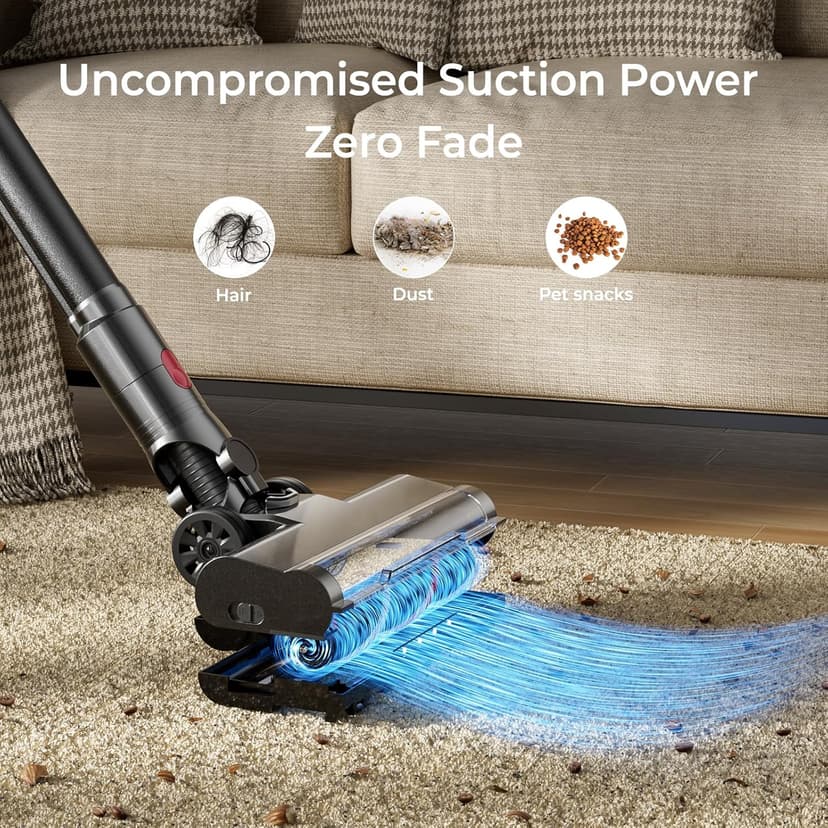 Cordless Vacuum Cleaner 45Kpa Brushless Motor Vacuum Cleaners for Home, Lightweight Stick Vacuum with LED Floor Brush, Rechargeable Cordless Vacuum for Pet Hair Carpet Hardwood Floor