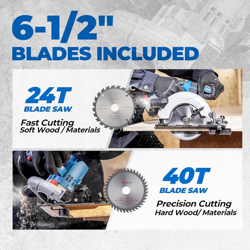 Dong Cheng Cordless Circular Saw 6-1/2-Inch 840W, Cutting Depth 59mm, 0-50° Adjustable with Dust Collection Adaptor, 24T & 40T TCT Blade Included, Battery and Charger Kit (4.0Ah)