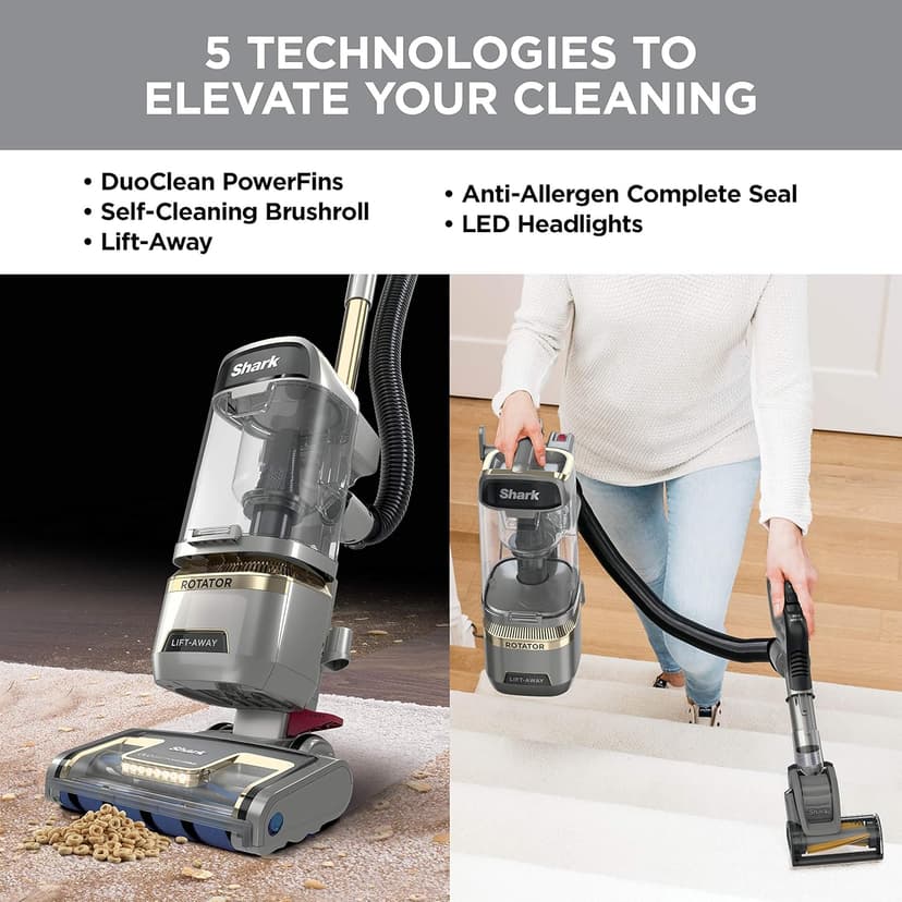 Shark | Upright Vacuum Cleaner for Home | Rotator Lift-Away | No Hair Wrap | HEPA Filter | Lightweight Bagless Vacuum for Pet Hair | LED Headlights For Carpets & Hardwood Floors | Silver | LA502