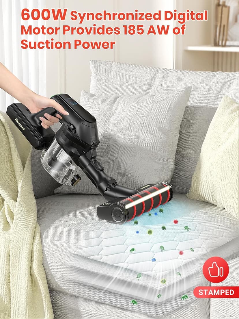 Honeywell Self-Cleaning Cordless Vacuum Cleaner, 8-in-1 Lightweight Stick Vacuum with 60Mins Runtime, Powerful Suction, Rechargeable Cordless Vacuum for Pet Hair/Carpet/Hardwood Floor, VC16