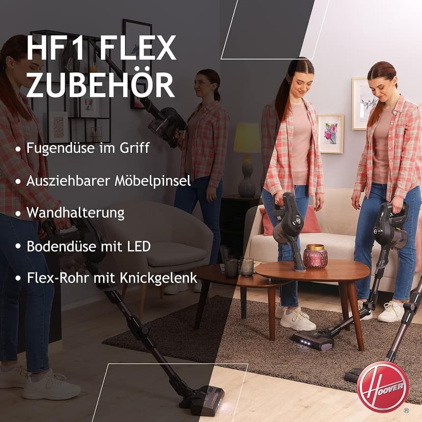 Hoover cordless vacuum cleaner without bag + kinkled - up to 120 m² with 1 battery charge I vacuum cleaner wireless with XL dust container and parking function I battery vacuum cleaner with joint