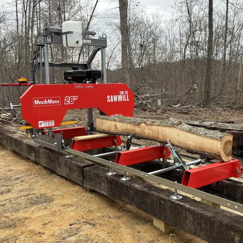 26" inch Portable Sawmill,420cc 15HP E-Start Gasoline Engine, 22" Board Width,13' Track Length, Model SM-26