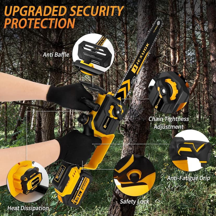 12" Brushless Chainsaw, 21V Cordless Chainsaw with 2 x 4.0Ah Battery, Electric Motosierra De Gasolina with 2 x Chains & Guide Plate, Eléctrica Rechargeable Saw for Wood Cutting Trimming Branch