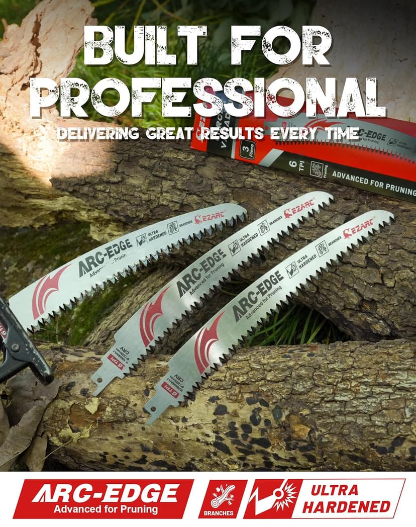 EZARC Japanese Teeth Reciprocating Saw Blade 15 Inch, Arc Edge Wood Pruning Saw Blades 6TPI for Tree Trimming, Wood Cutting, 3 Pieces