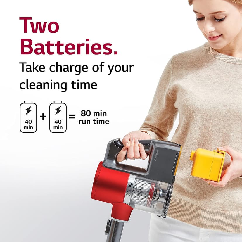 LG CordZero Cordless Stick Vacuum Cleaner, Hard Floor, Carpet, Car, Pet Hair, Powerful Suction, Extra Battery, Up to 80 Min, Lightweight, Handheld, A905RM