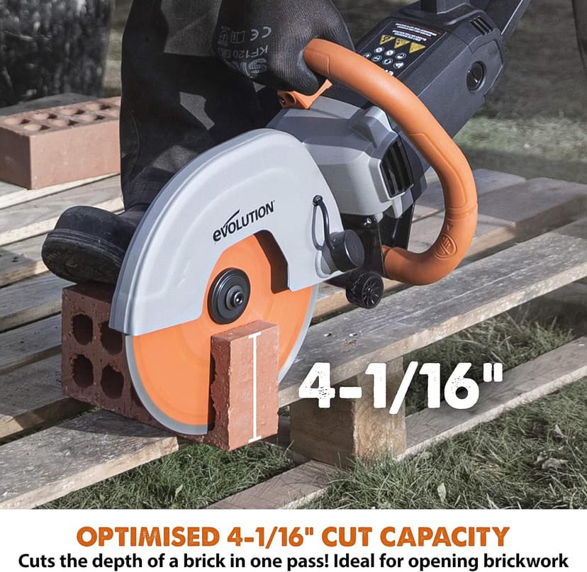 Evolution R255DCT - 10 In Concrete Saw (Aka Circular, Angle Grinder, Chop Saw, Cut Off, Demo, Disc Cutter, Power Cutter) - 15A Motor, No Gas - 4-1/16 In Cut - Incl Premium Diamond Blade