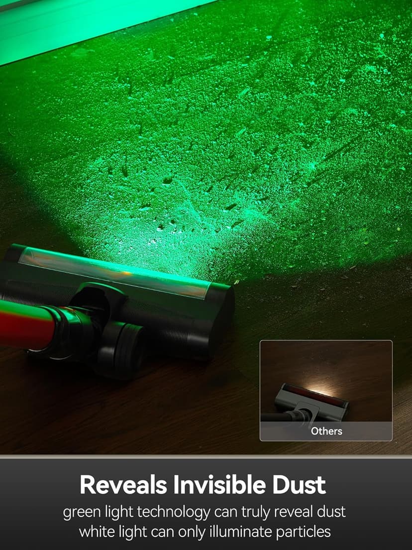 uwant Cordless Vacuum Cleaner 35Kpa Powerful Suction Wide Green Headlight Vacuum Cleaner for Home Pet Hair Anti-Tangle HEPA Lightweight Handheld Vacuum for Carpet Hard Floors (Black)