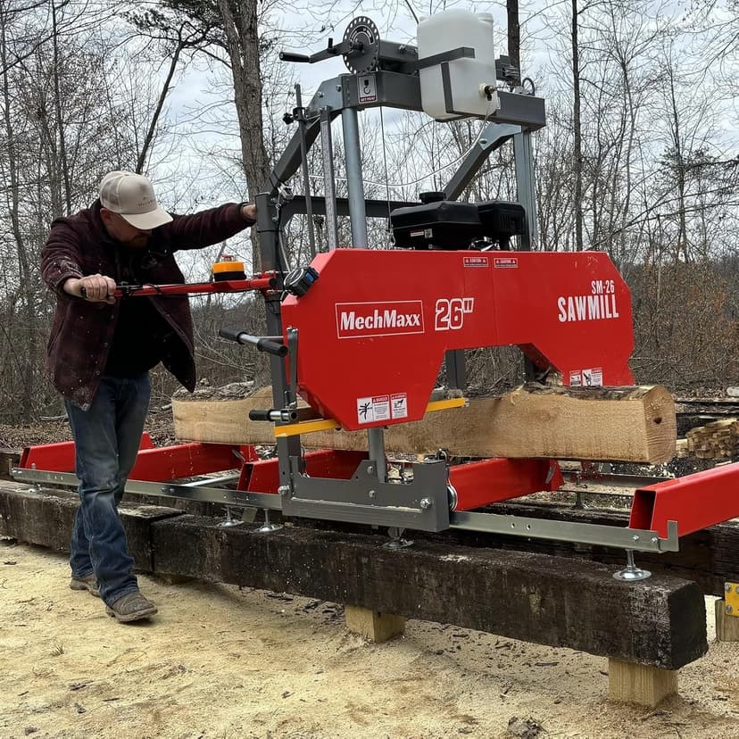 26" inch Portable Sawmill,420cc 15HP E-Start Gasoline Engine, 22" Board Width,13' Track Length, Model SM-26