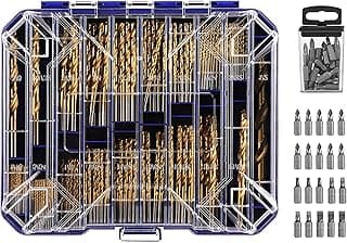 276pc Titanium Twist Drill Bit Set with S2 Bits 135° Tip High Speed Steel, Size from 1/16" up to 1/2", Ideal in Wood Cast Iron Aluminum Alloy Plastic Fiberglass, Clear Lid Case