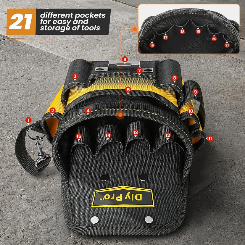 Tool Pouches, Tool Belt Pouch, Electrician Tool Pouch, Quickly Attach & Release Tool Belt Pouch with Clip, Tool Bag Multi-Pocket, Heavy Duty Tool Pouches for Carpenters & Home Improvement