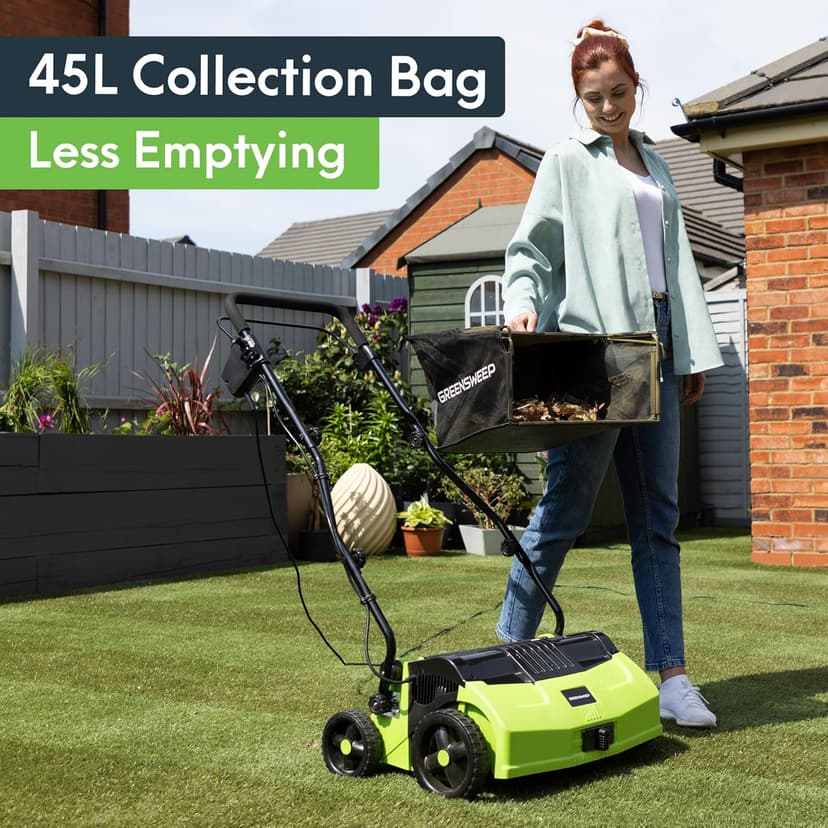GreenSweep V2 | Artificial Grass Electric Sweeper Rake Vacuum 45L Collection Bag, 5 Adjustable Heights, Foldable Handle