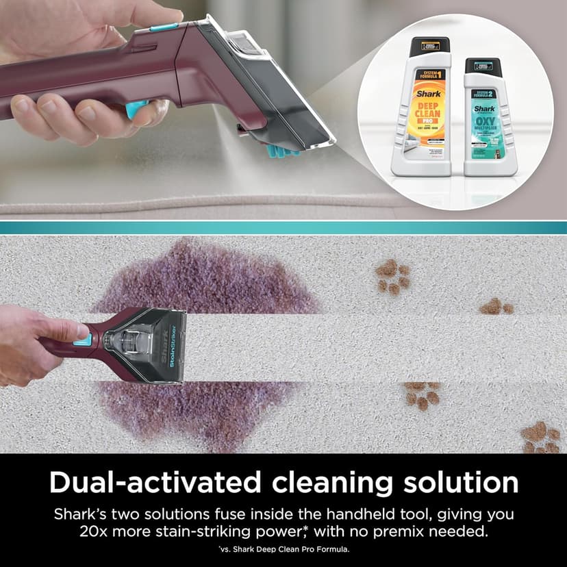 Shark Carpet Cleaner Machine, Portable Upholstery StainStriker, Spot, Odor & Stain Remover, 2 Carpet Cleaner Solutions, 3 Tools, Perfect for Pet Hair, Area Rugs, Couches, Burgundy, PX203BRN