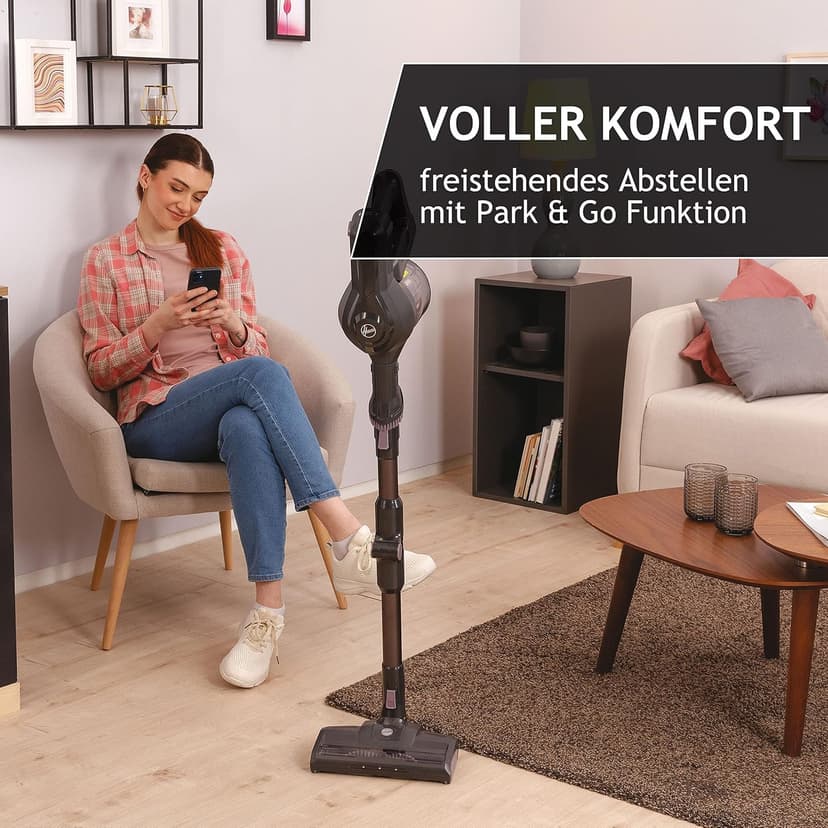 Hoover cordless vacuum cleaner without bag + kinkled - up to 120 m² with 1 battery charge I vacuum cleaner wireless with XL dust container and parking function I battery vacuum cleaner with joint