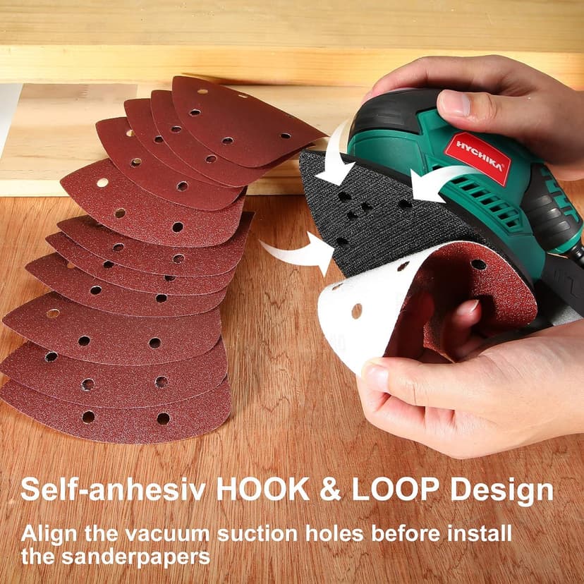 HYCHIKA Detail Sander, 14,000 OPM Compact Electric Sander Tool with 12 Pcs Sandpapers,Efficiency Dust Collection System,Suitable for Tight Spaces Sanding,Polishing,Removing Paint in Home Decoration