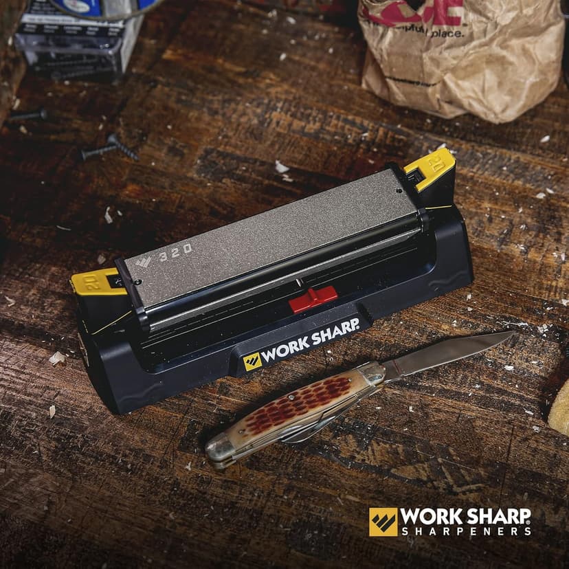 Drill Doctor Drill Bit Sharpener plus Work Sharp Benchstone Knife Sharpener, 3 sided manual knife sharpener
