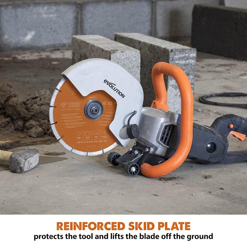 Evolution R255DCT - 10 In Concrete Saw (Aka Circular, Angle Grinder, Chop Saw, Cut Off, Demo, Disc Cutter, Power Cutter) - 15A Motor, No Gas - 4-1/16 In Cut - Incl Premium Diamond Blade