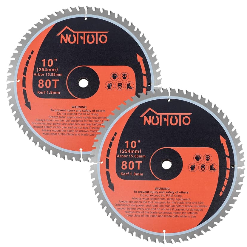 2 Pack 10" 80T Circular Saw Blade, Saw Blade Arbor Size 5/8-inch, TCT ATB for Cutting Wood, Plastic, PVC, Acrylic,by NUTTUTO