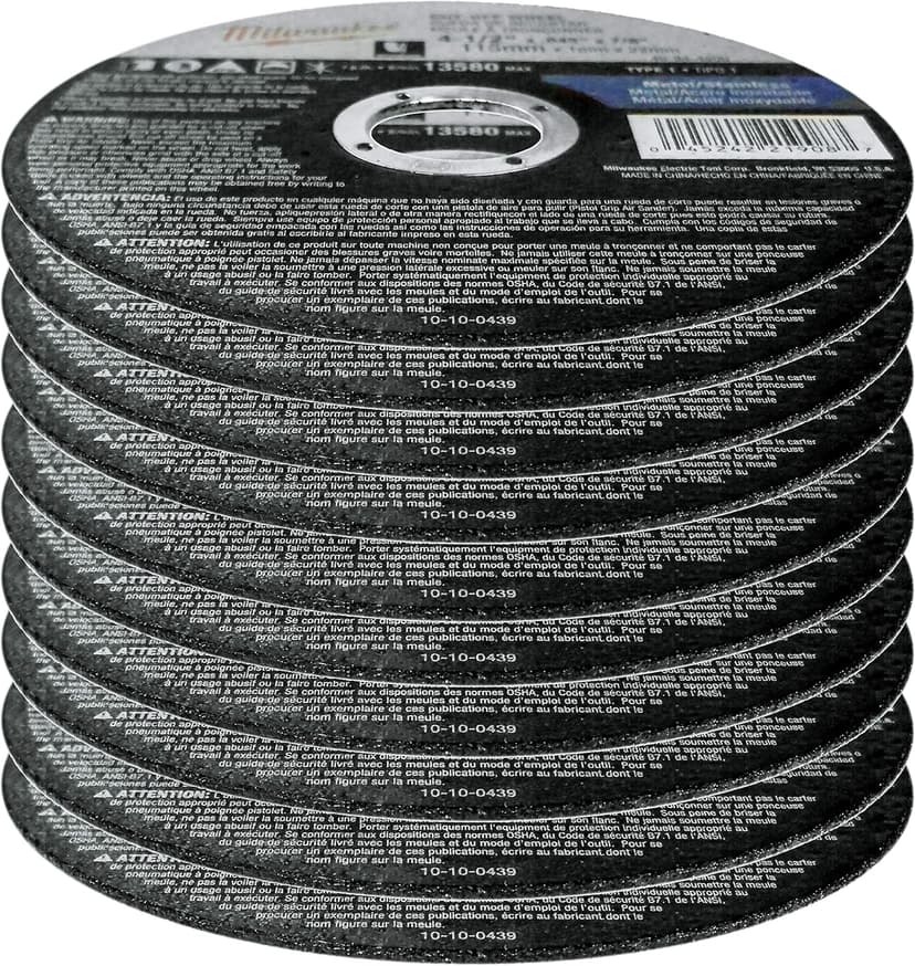 Milwaukee 10 Pack - 4 1 2 Cutting Wheels For Grinders - Aggressive Cutting For Metal & Stainless Steel - 4-1/2" x .045 x 7/8-Inch | Flat Cut Off Wheels